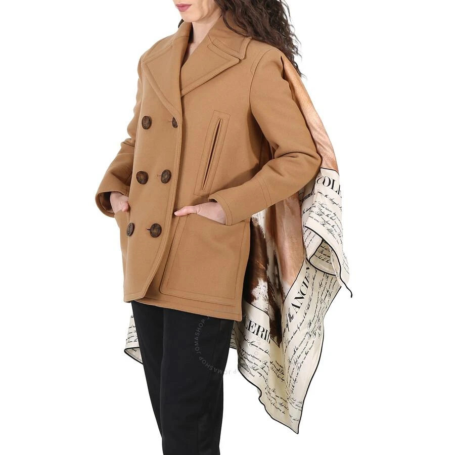 Burberry Brown Mariner Print Blanket Detail Technical Wool Pea Coat 2