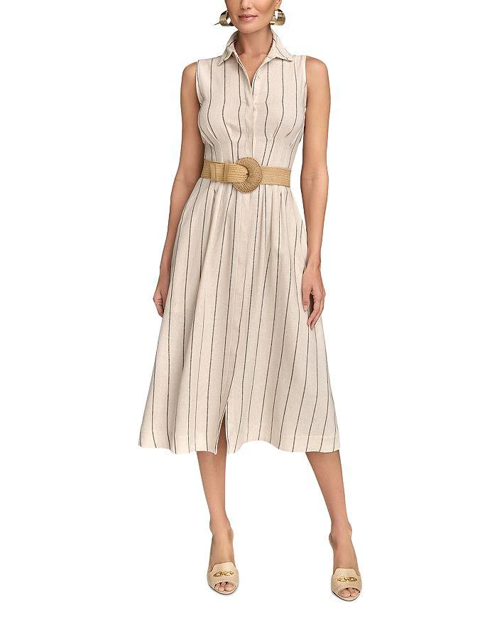 knee length dresses for ladies Sleeveless Scarf Midi A Line Dress | Shirt Dress
