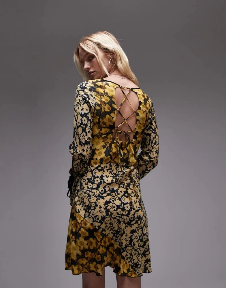 Topshop Topshop mixed print mini tea dress in yellow floral 4
