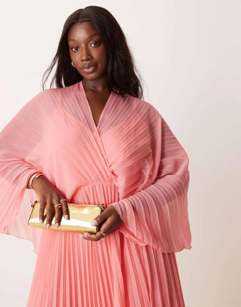 ASOS ASOS DESIGN Curve cape detail pleated maxi dress in rose pink 3