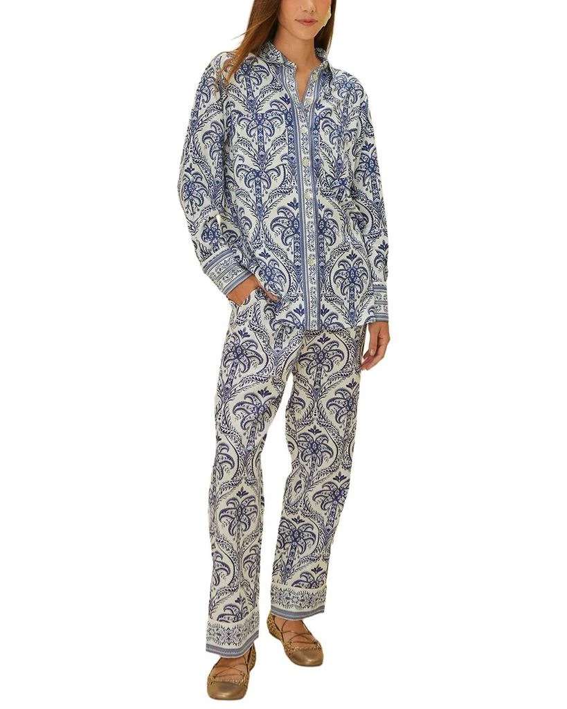 Farm Rio Linen-Blend Tropical Cameo Pajama Pant