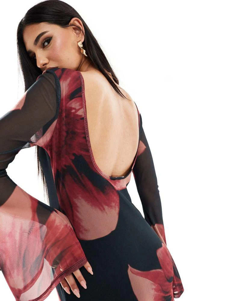 ASOS ASOS DESIGN low back floral mesh maxi dress with angel sleeves in pink floral 4