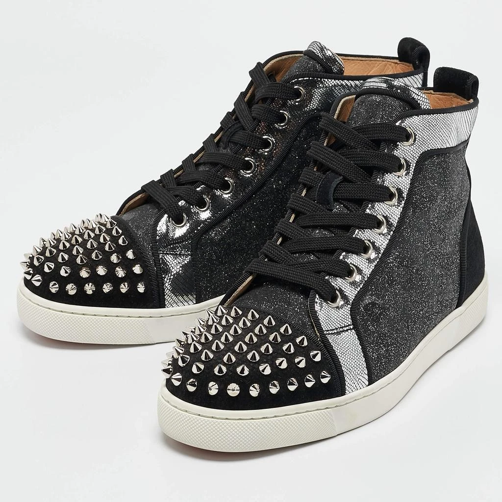 Christian Louboutin Christian Louboutin Silver/Black Suede and Leather Lou Spikes High Top Sneakers Size 37.5 2