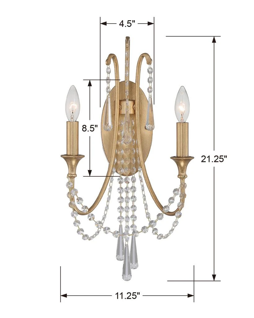 Crystorama Arcadia 2-Light Antique Silver Wall Sconce 3