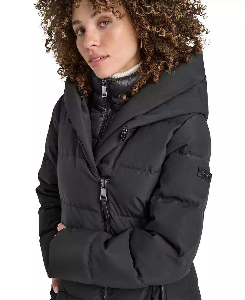 Shop Women's Bibbed Shawl Collar Hooded Puffer Coat on Sale at