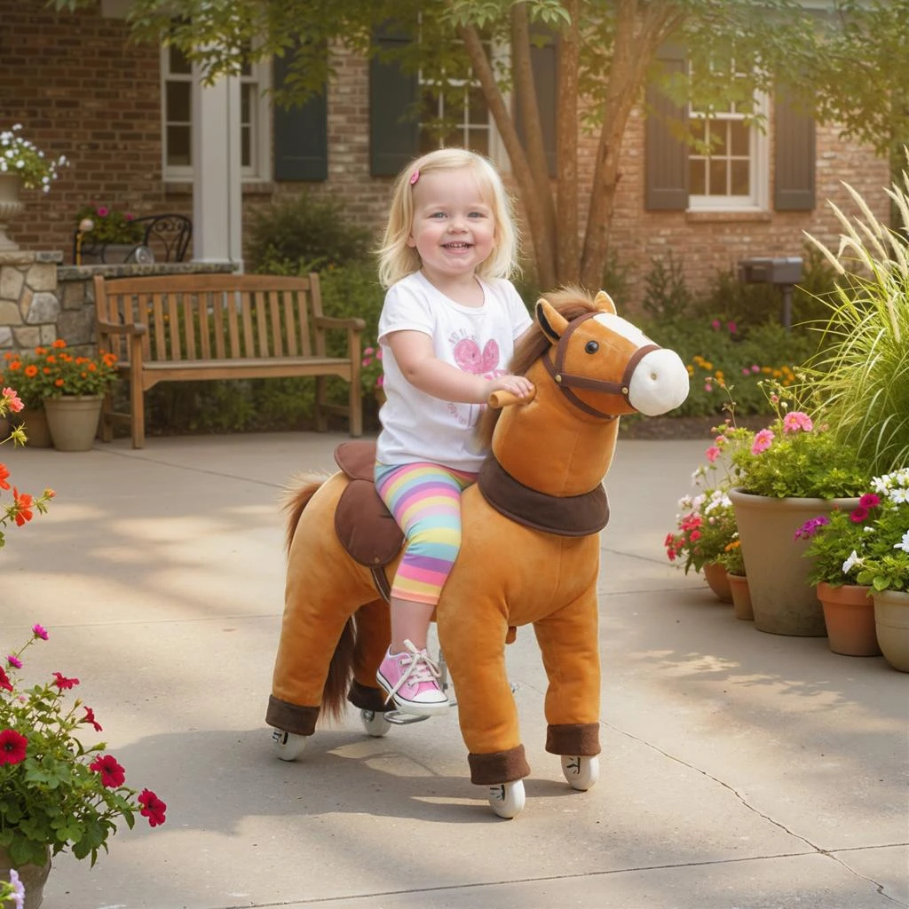 BreeBe Plush Pony Ride-On with Wheels for Kids 2