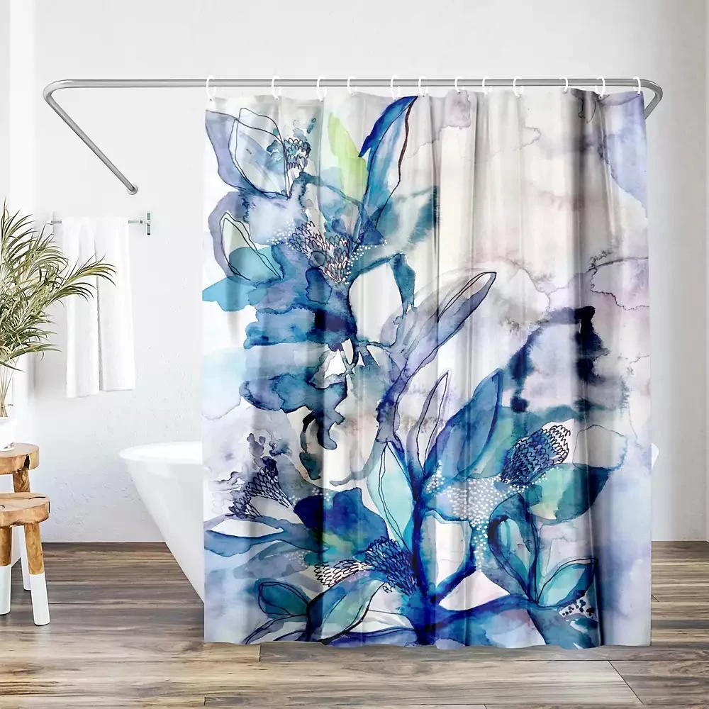 Americanflat Aqua Floral by Hope Bainbridge Floral Shower Curtain