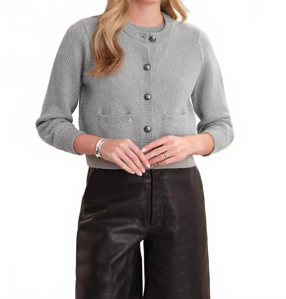 525 America Lorena Crewneck Textured Sweater Jacket In Grey