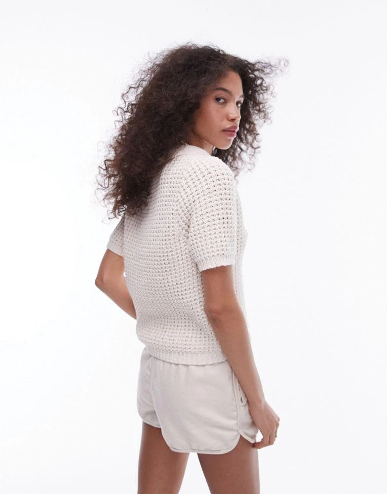 Topshop Topshop knitted chunky polo top in cream 4