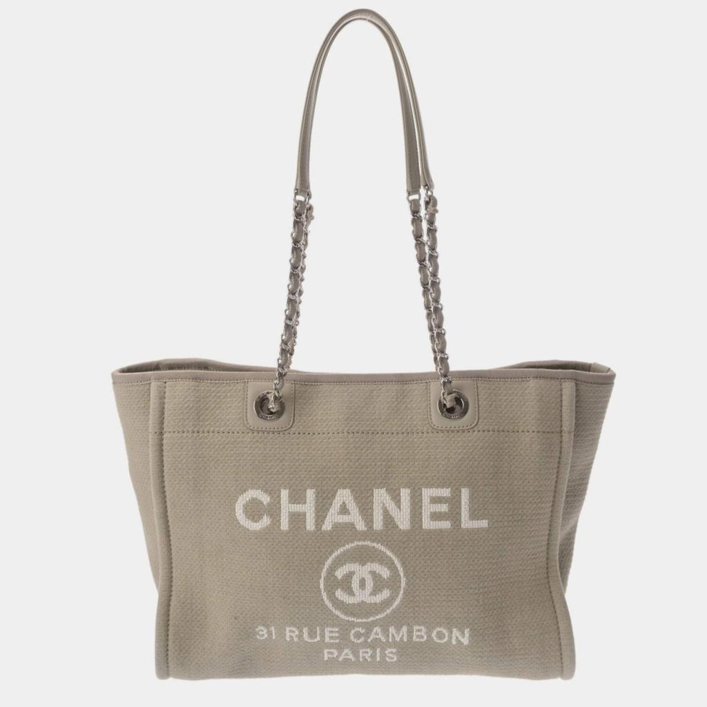 Chanel Chanel Grayish Canvas Deauville MM Tote Bag