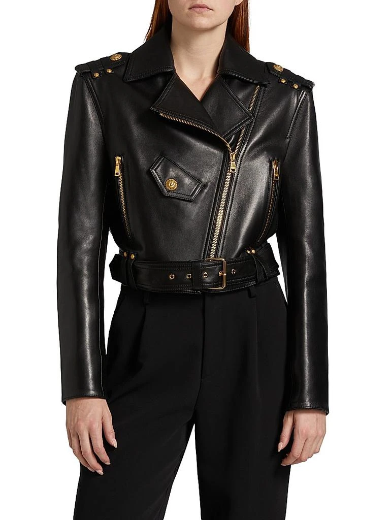 Balmain Crop Leather Biker Jacket 3