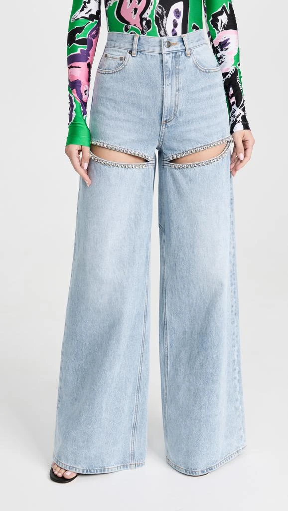 AREA Wide Leg Crystal Slit Jeans 6