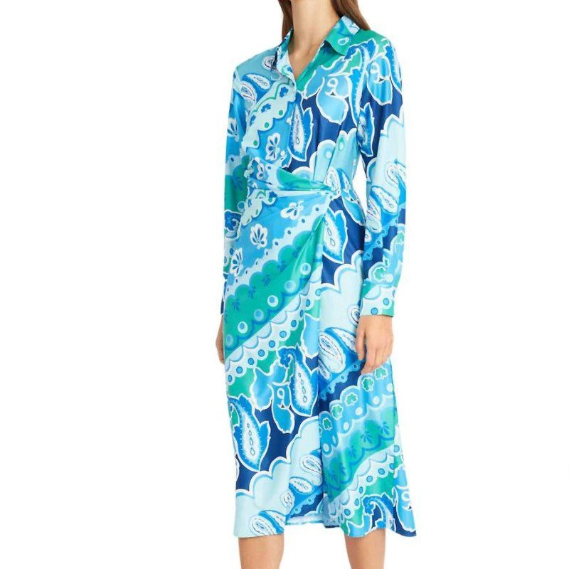Donna Morgan Button Down Midi Shirt Dress In Ski/hawaii 1