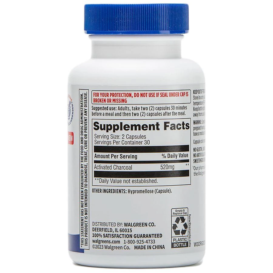 Walgreens Free & Pure Activated Charcoal Supplement 520 mg Capsules for General Wellness (30 days) 4