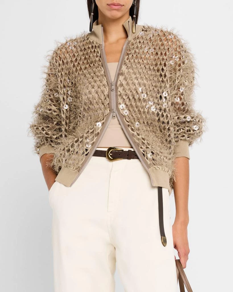 Brunello Cucinelli Mosaic Sequin Embroidered Net Knit Zip Jacket 4