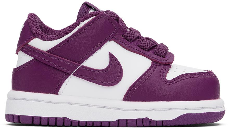 NIKE Baby White & Purple Dunk Low Sneakers