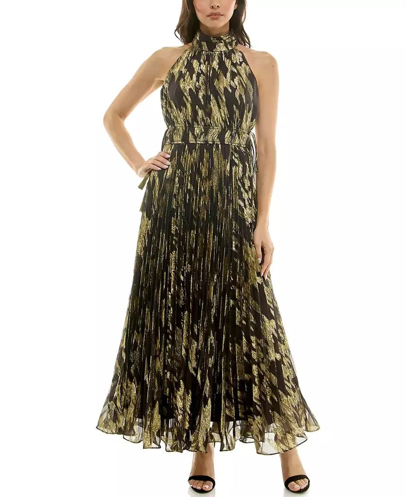 open lace back dress French Connection Sunburst Pleated Georgette Halter Dress, Yellow, Large