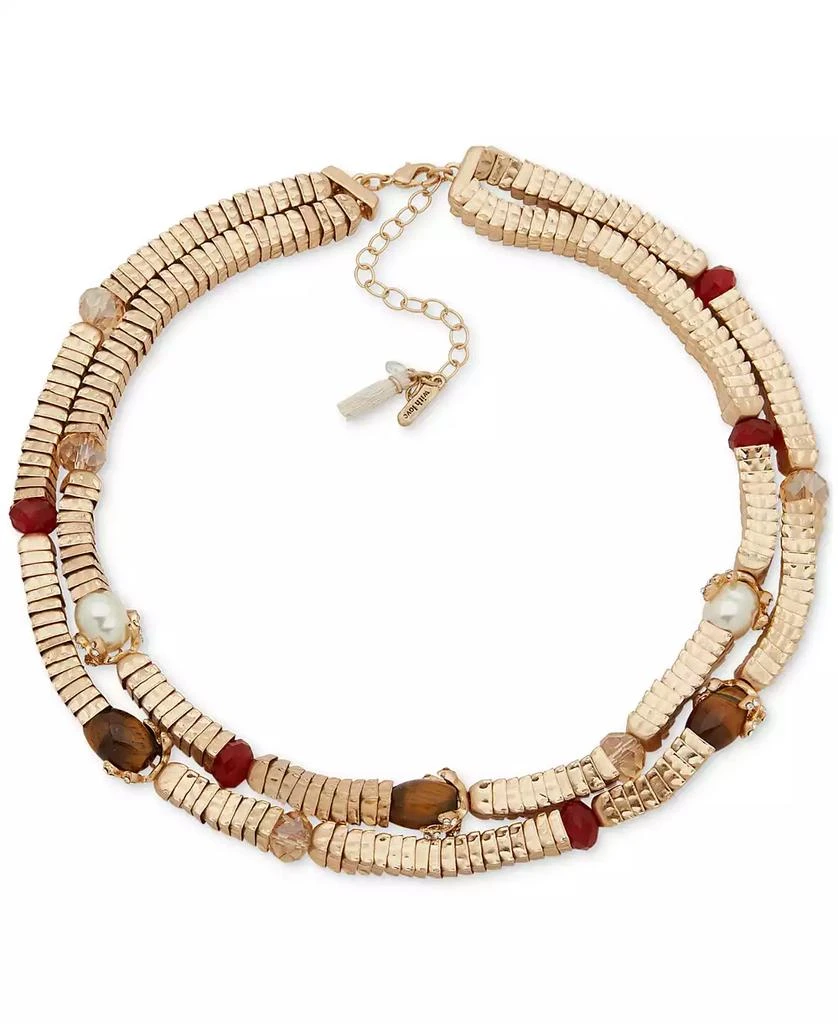 Lonna & Lilly Gold-Tone Brown Stone Two-Row Collar Necklace, 16" + 3" extender 1