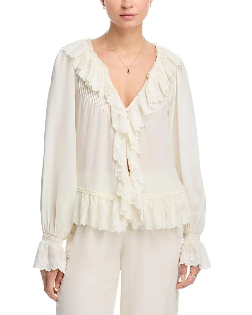 LOVESHACKFANCY Avee Silk Ruffled Blouse 1