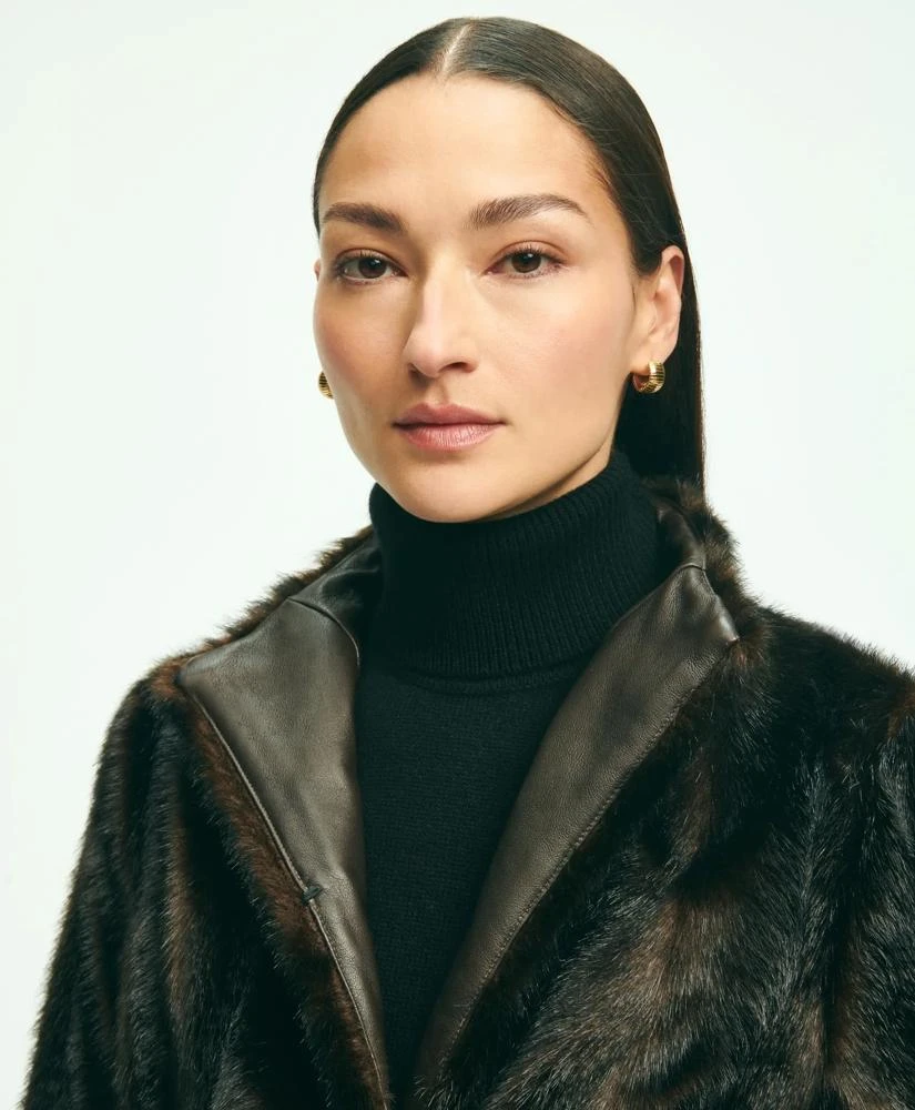 Brooks Brothers Faux Fur Belted Mock Neck Coat 4