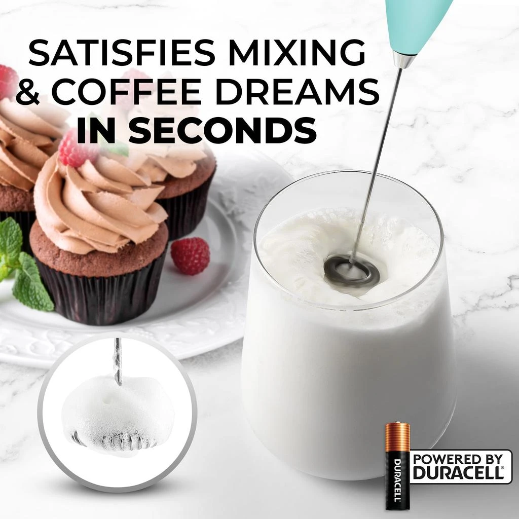 Zulay Kitchen Handheld Milk Frother with 4 Duracell Batteries and Stand Included 2