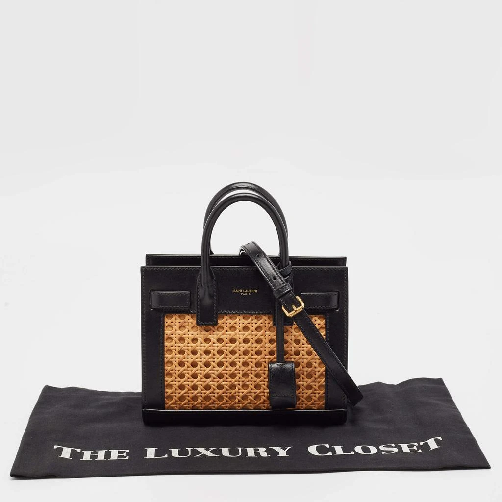 Yves Saint Laurent Saint Laurent Black/Beige Leather and Bamboo Woven Nano Sac De Jour Tote 13