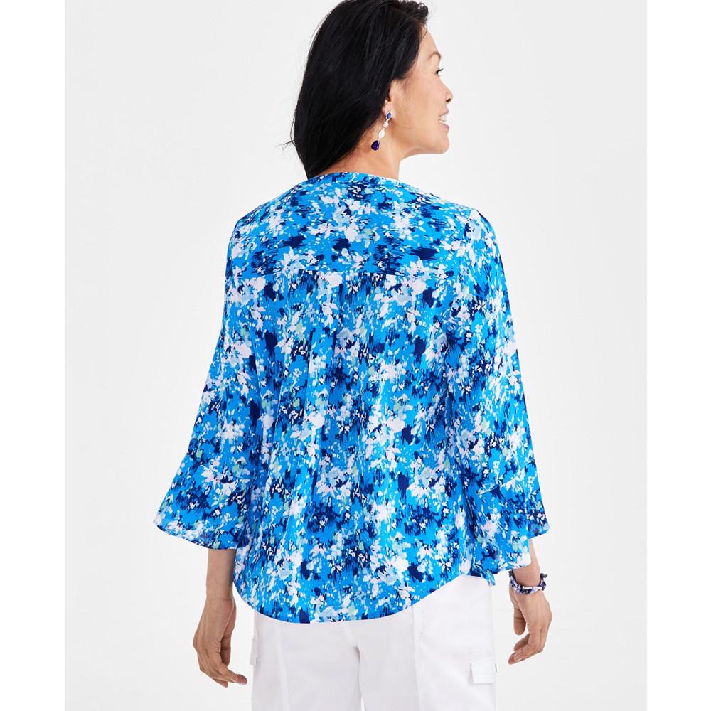 Style & Co Petite Printed 3/4-Sleeve Pintuck Top, Created for Macy's