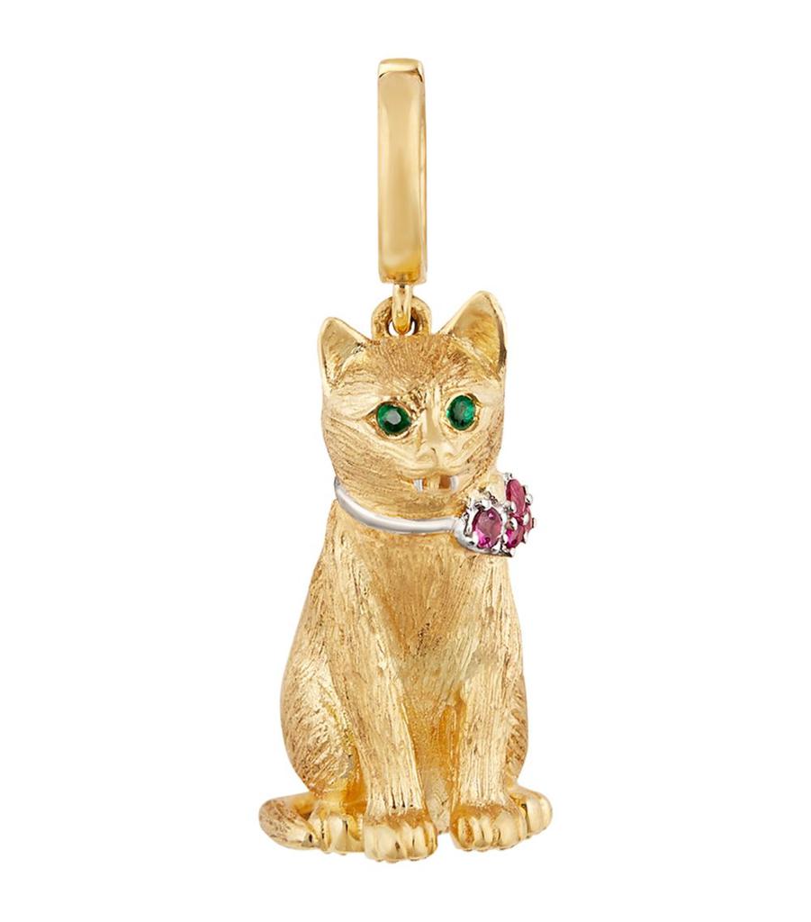 Annoushka x The Vampire's Wife Yellow Gold, Emerald and Sapphire Cat Charm