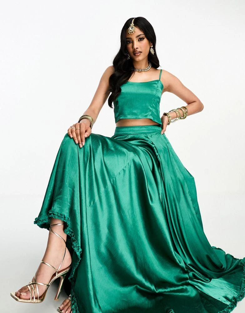 Kanya London Kanya London Lehenga spaghetti strap crop top in emerald 3