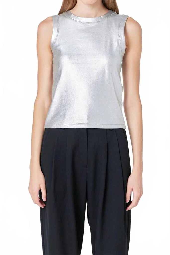 Endless Rose Metric Metallic Tank Top In Silver 3