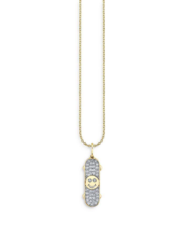 Sydney Evan 14K Yellow Gold Diamond Happy Face Skateboard Pendant Necklace, 18"