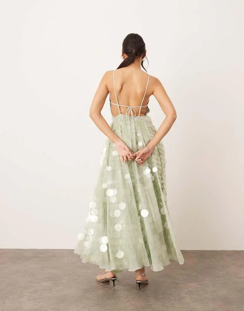 asos design tulle scatter sequin maxi dress ASOS DESIGN cami maxi dress with wrap waist in scatter sequin