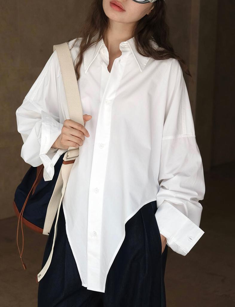 Pixie Market White Oversized Asymmetric Shirt -PREORDER