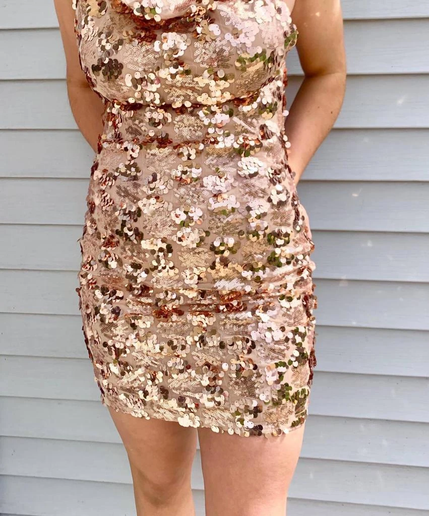 Alythea Alythea - Rose Gold Sequin Cowl Neck Mini Dress 1