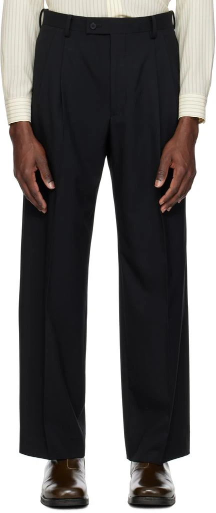AURALEE Black Super Fine Tropical Wool Two-Tuck Trousers 1