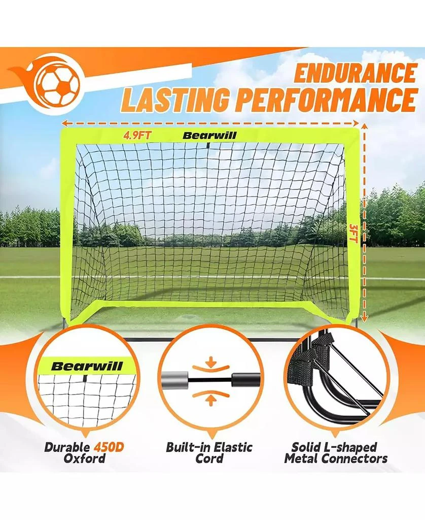 Bearwill Kids Soccer Goal Set of 2, 4x3FT Pop Up Backyard Goals with Training Kit - Includes Ball, Cones, Ladder 
Targets 3