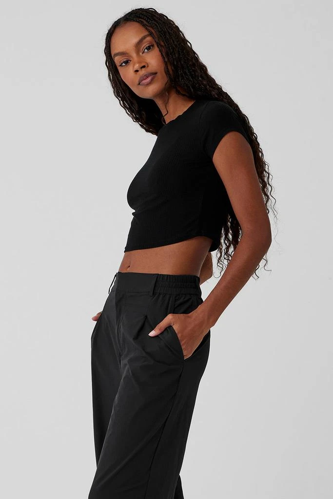Alo Ribbed Sea Coast Cropped Short Sleeve Tee - Black 3