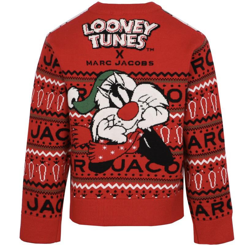 Little Marc Jacobs Looney tunes colorful jacquard xmas red sweater