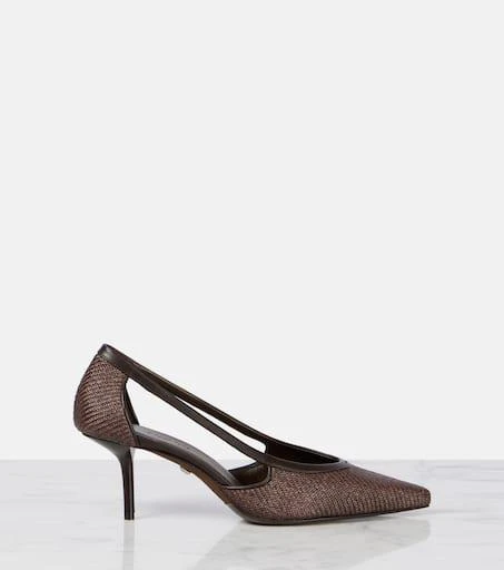 Max Mara Straw leather-trimmed raffia-effect pumps 4