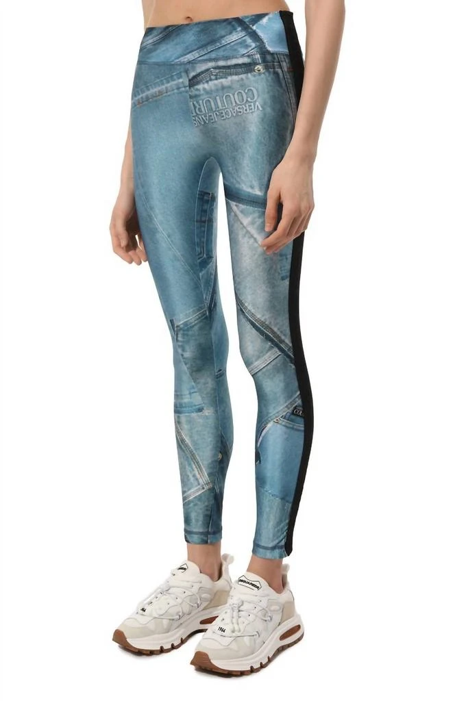 Versace Patchwork Denim Leggings In Bonnie Light Blue 1