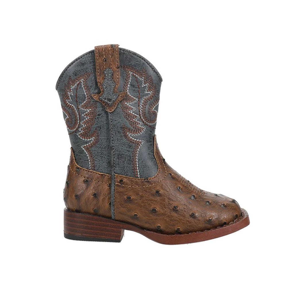 Roper Bumps Ostrich Print Embroidered Square Toe Cowboy  Zippered  Zippered Boots  (Toddler)