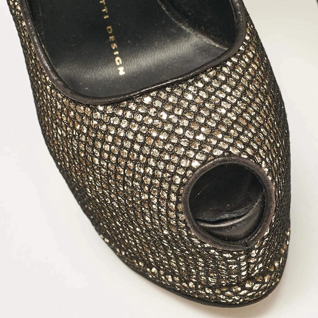 Giuseppe Zanotti Giuseppe Zanotti Gold/Black Glitter and Mesh Sharon Peep Toe Pumps Size 36.5 8