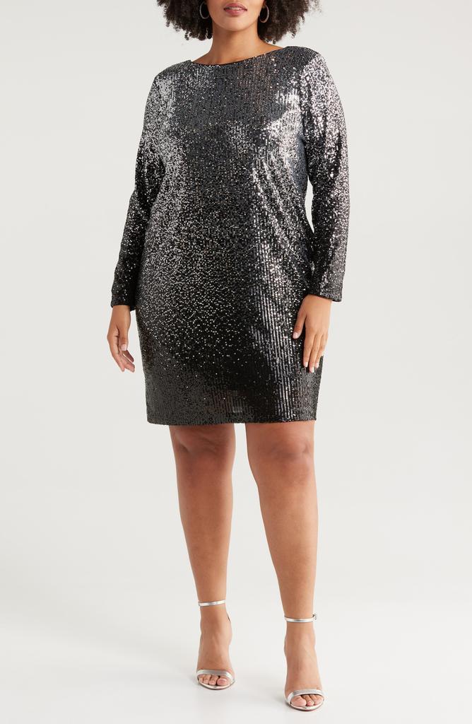 Chelsea28 Long Sleeve Sequin Cocktail Minidress