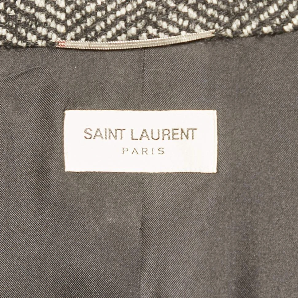 Yves Saint Laurent Saint Laurent Grey Herringbone Tweed Double Pea Coat M 4