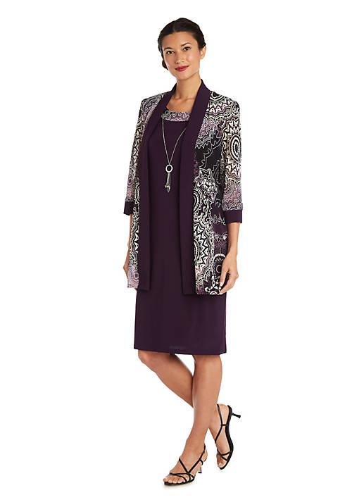 R & M Richards M Richards 2Pc Puff Print Power Mesh And Ity Jacket Dress