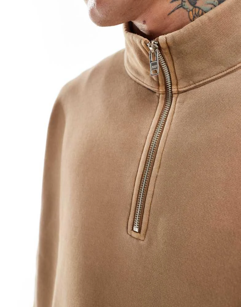 Abercrombie & Fitch Abercrombie & Fitch essential half zip sweatshirt in tan 4