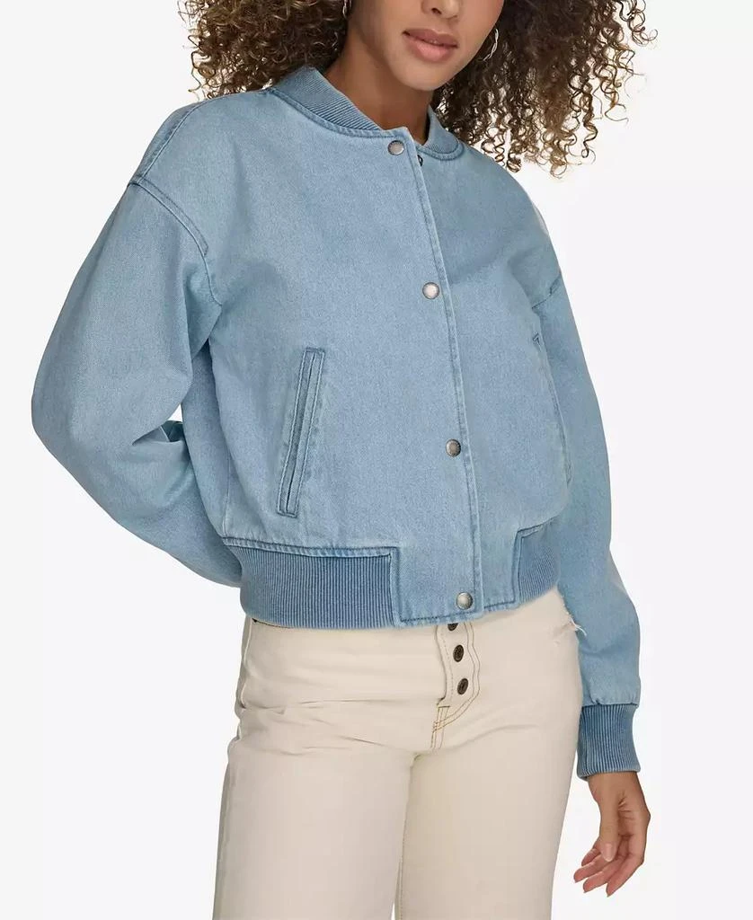 Levi's Women's Ribbed-Edge Cropped Denim Bomber Jacket 1