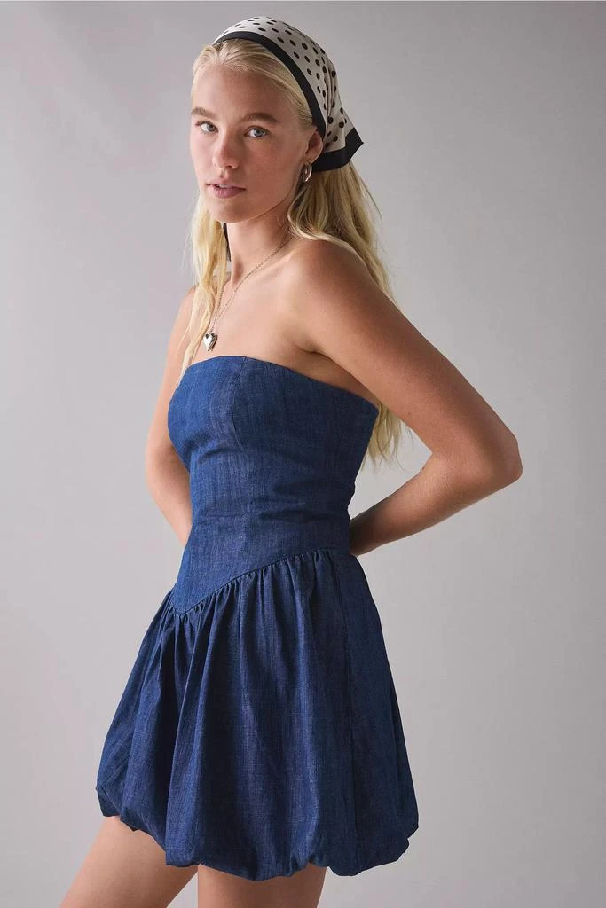 white christmas dresses Baylor Distressed Collared Neck Flounce Sleeve Denim Dress main image 1