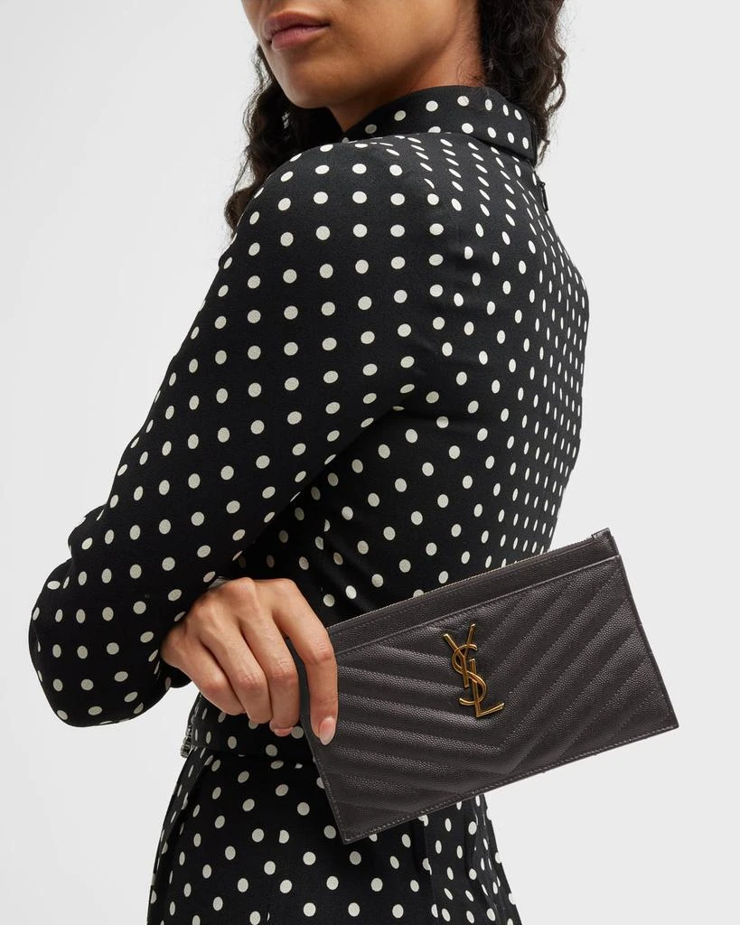 Yves Saint Laurent YSL Monogram Small Ziptop Bill Pouch in Grained Leather 2