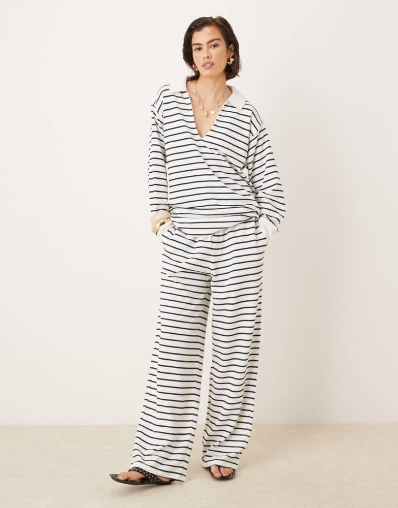 ASOS ASOS DESIGN textured stripe long sleeve top in cream stripe